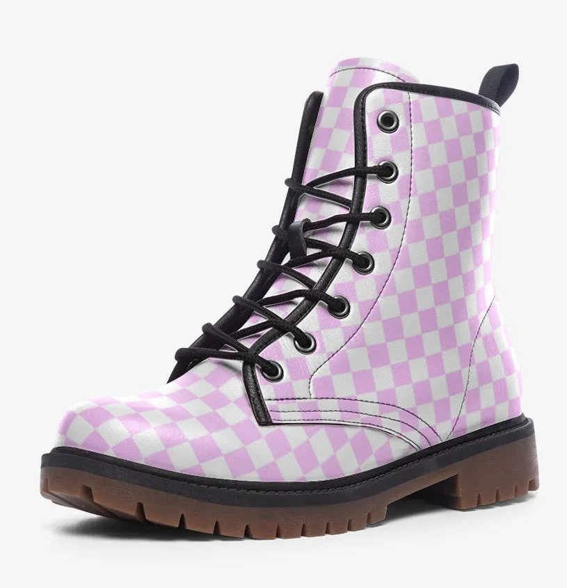 Pastel Pink Checkered Boots ( Combat Boots|For Girls|Women| Men)