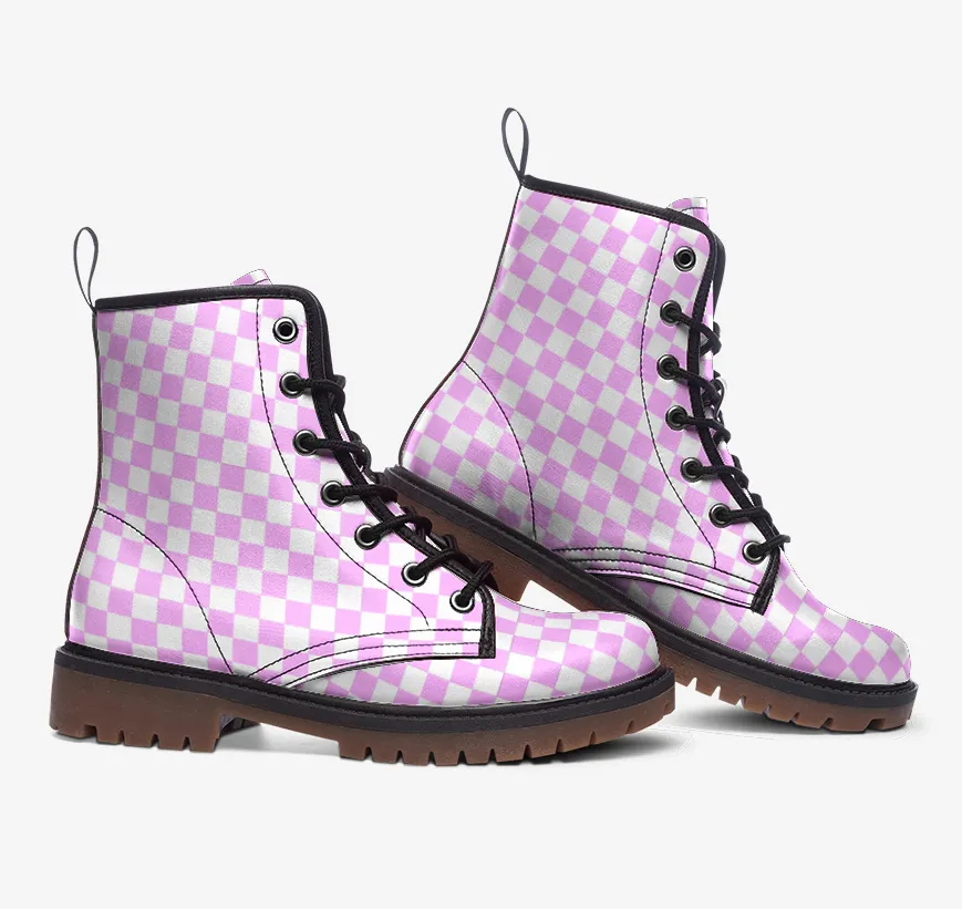 Pastel Pink Checkered Boots ( Combat Boots|For Girls|Women| Men)
