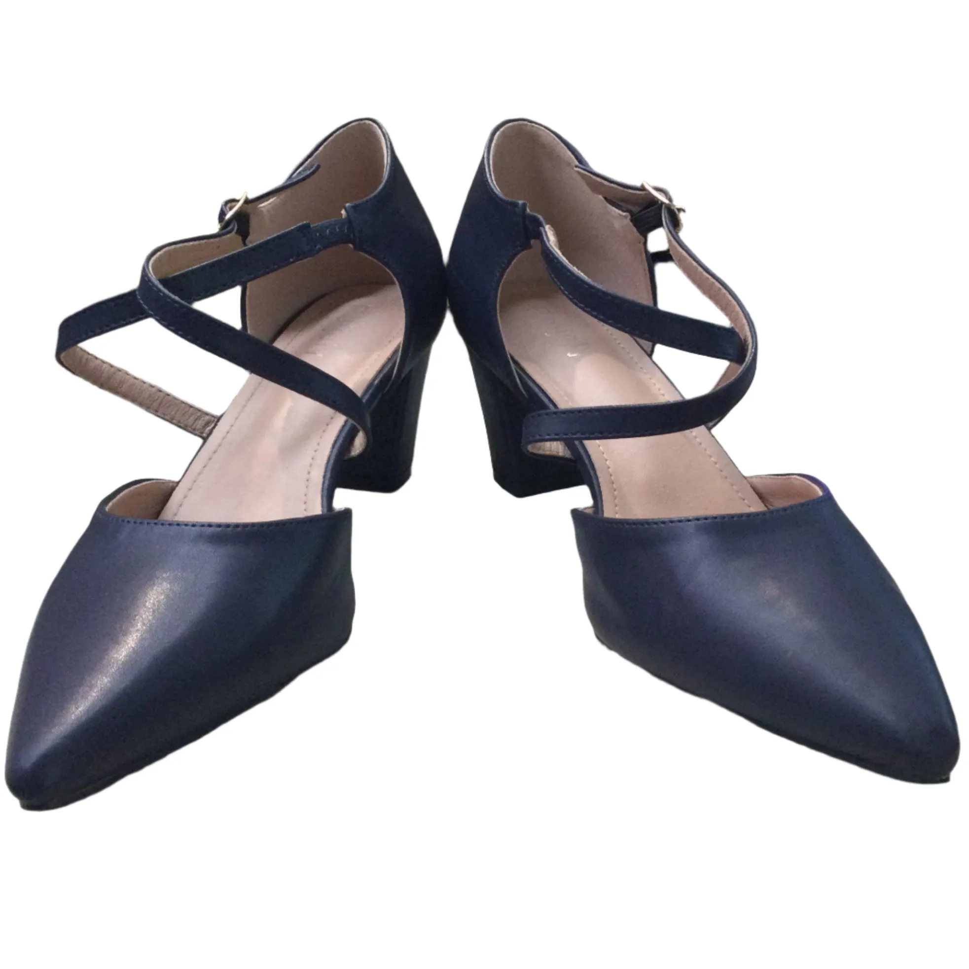 PEIJELY WOMEN'S CHUNKY HEEL PUMPS NAVY BLUE SIZE 12