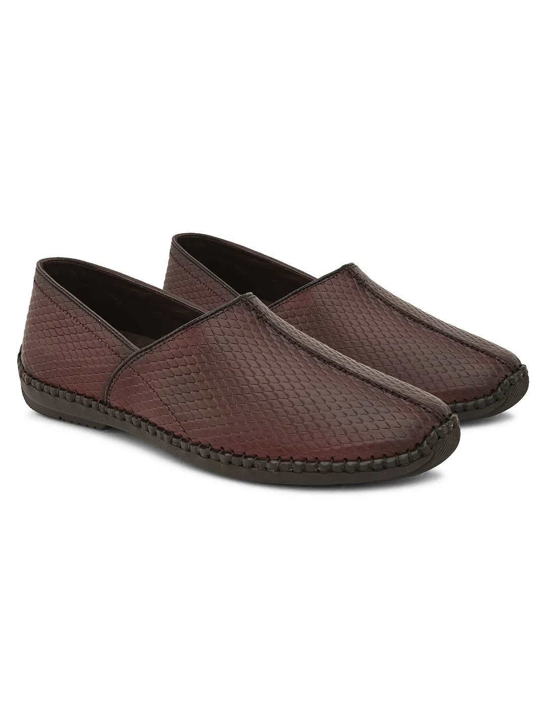 Pelle Albero Men's Brown Genuine Leather Slip-On Casual Mojari