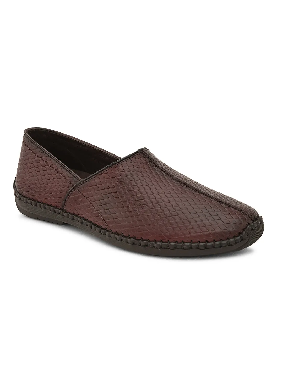 Pelle Albero Men's Brown Genuine Leather Slip-On Casual Mojari