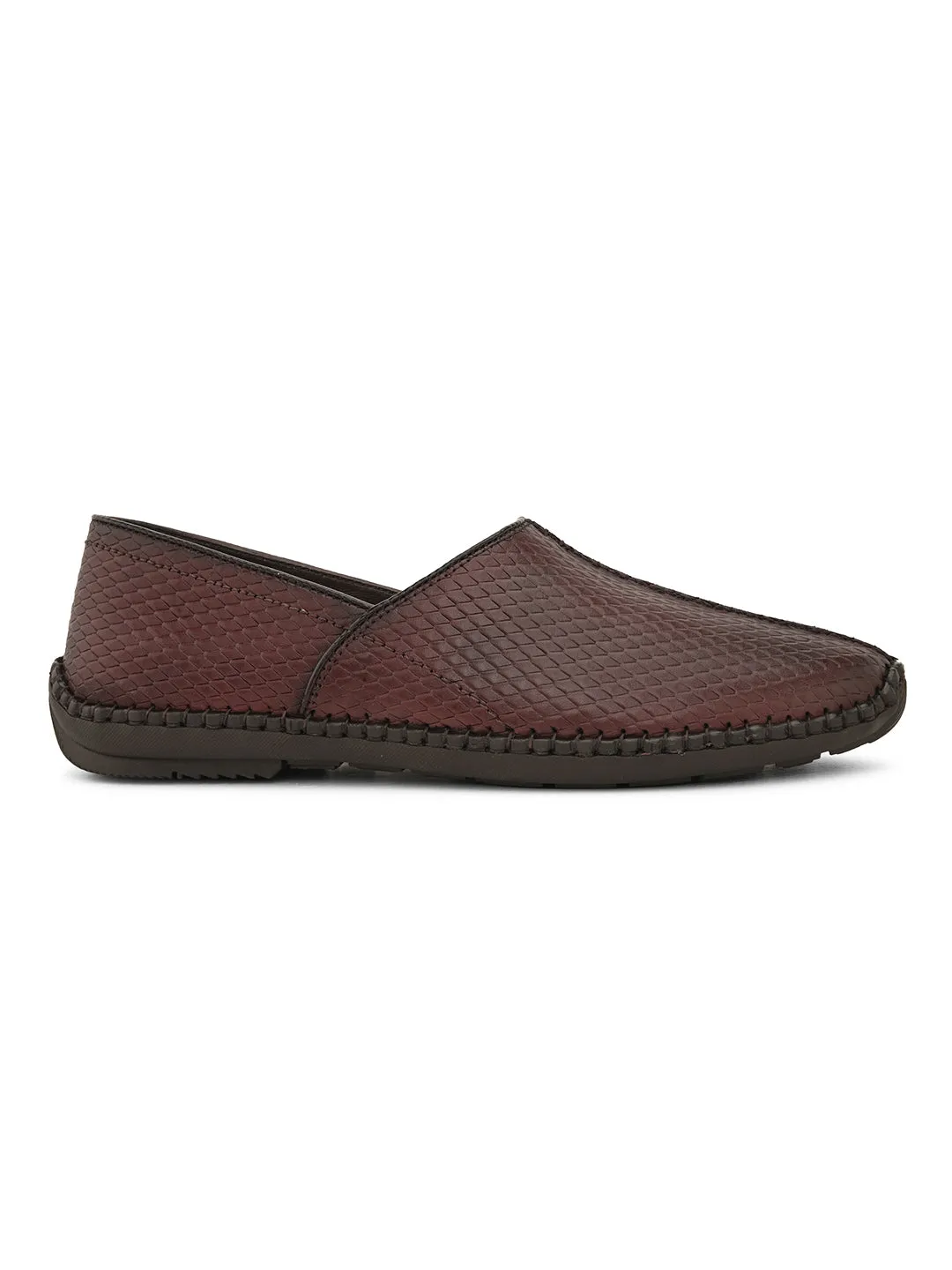 Pelle Albero Men's Brown Genuine Leather Slip-On Casual Mojari