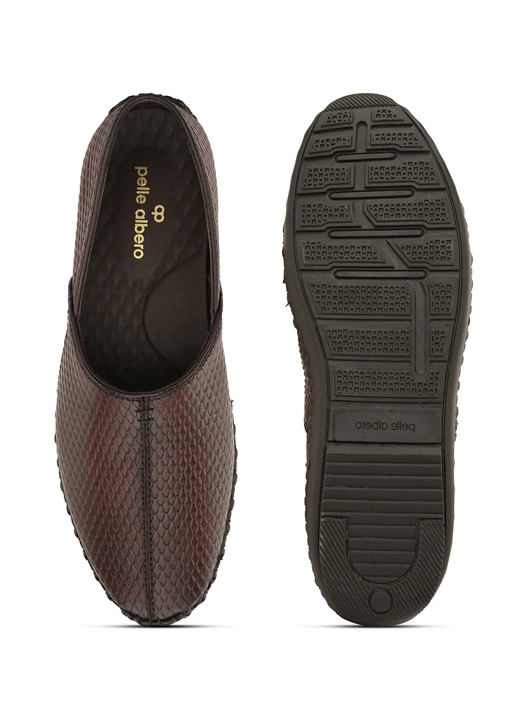 Pelle Albero Men's Brown Genuine Leather Slip-On Casual Mojari