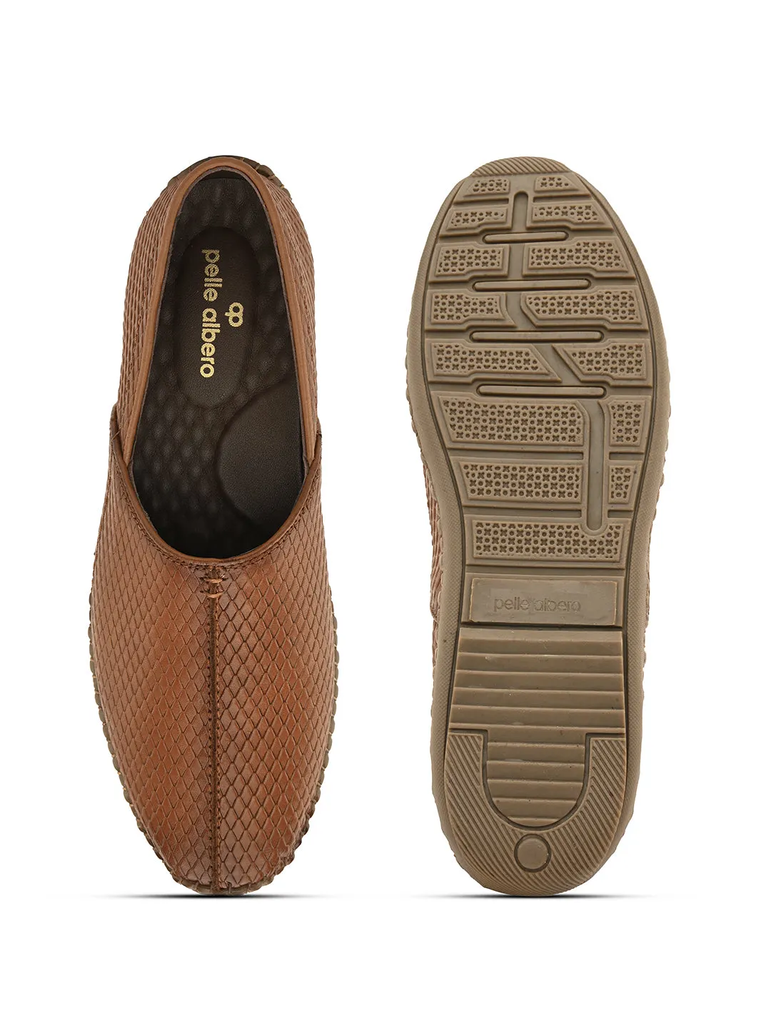 Pelle Albero Men's Tan Genuine Leather Slip-on Casual Mojari