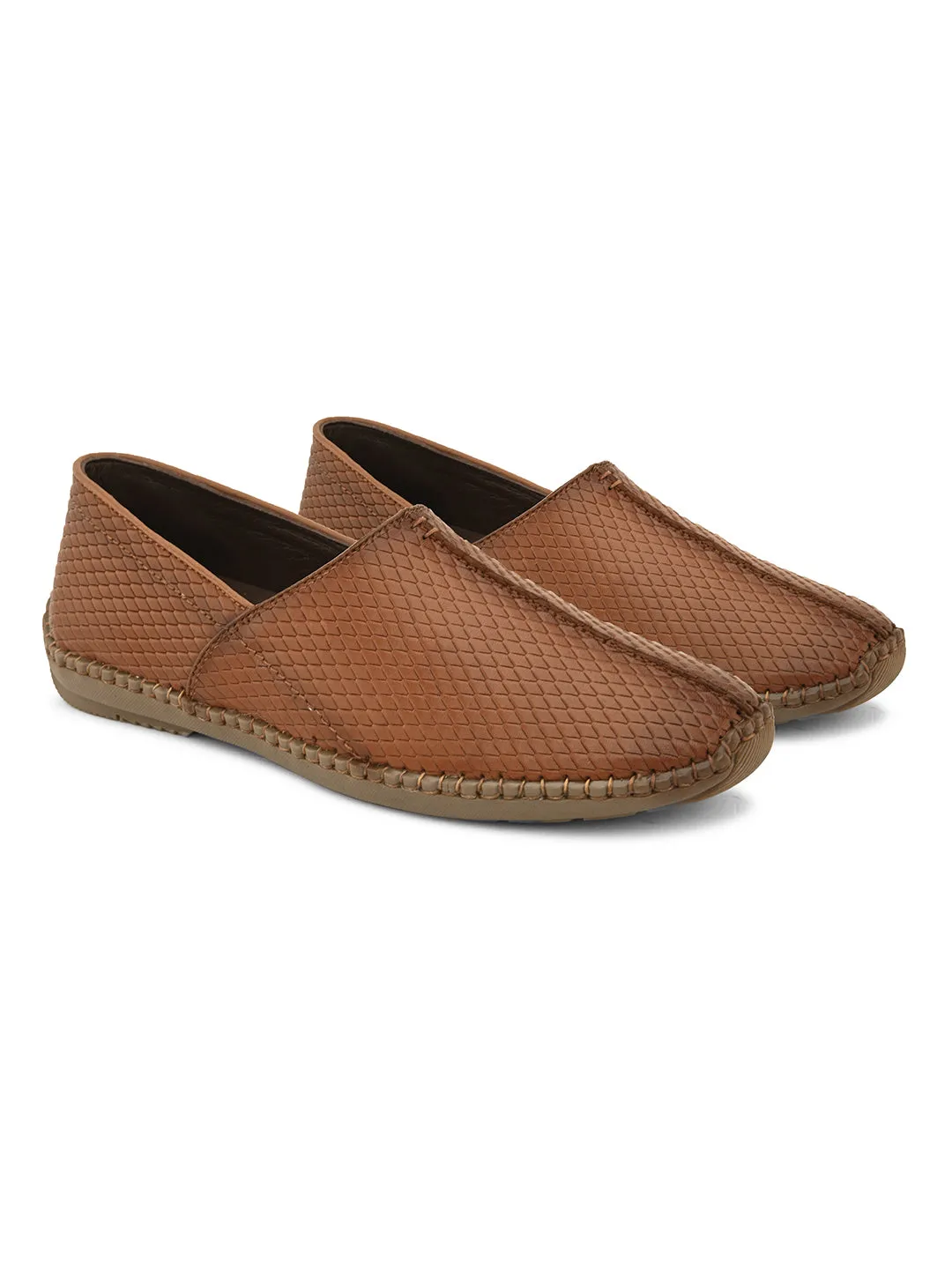 Pelle Albero Men's Tan Genuine Leather Slip-on Casual Mojari
