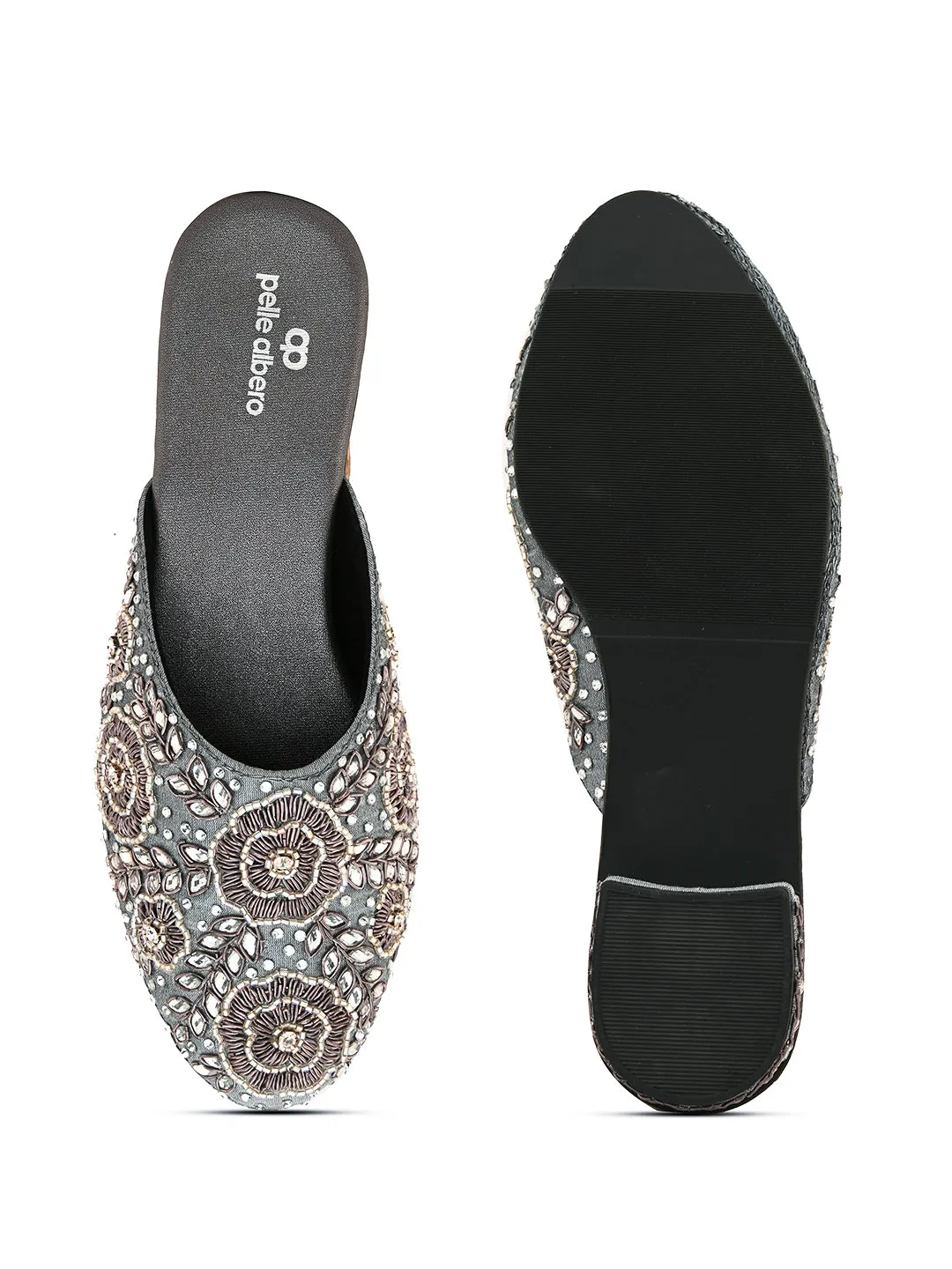 Pelle Albero Women's Grey Synthetic Leather Slip On Casual Sandal
