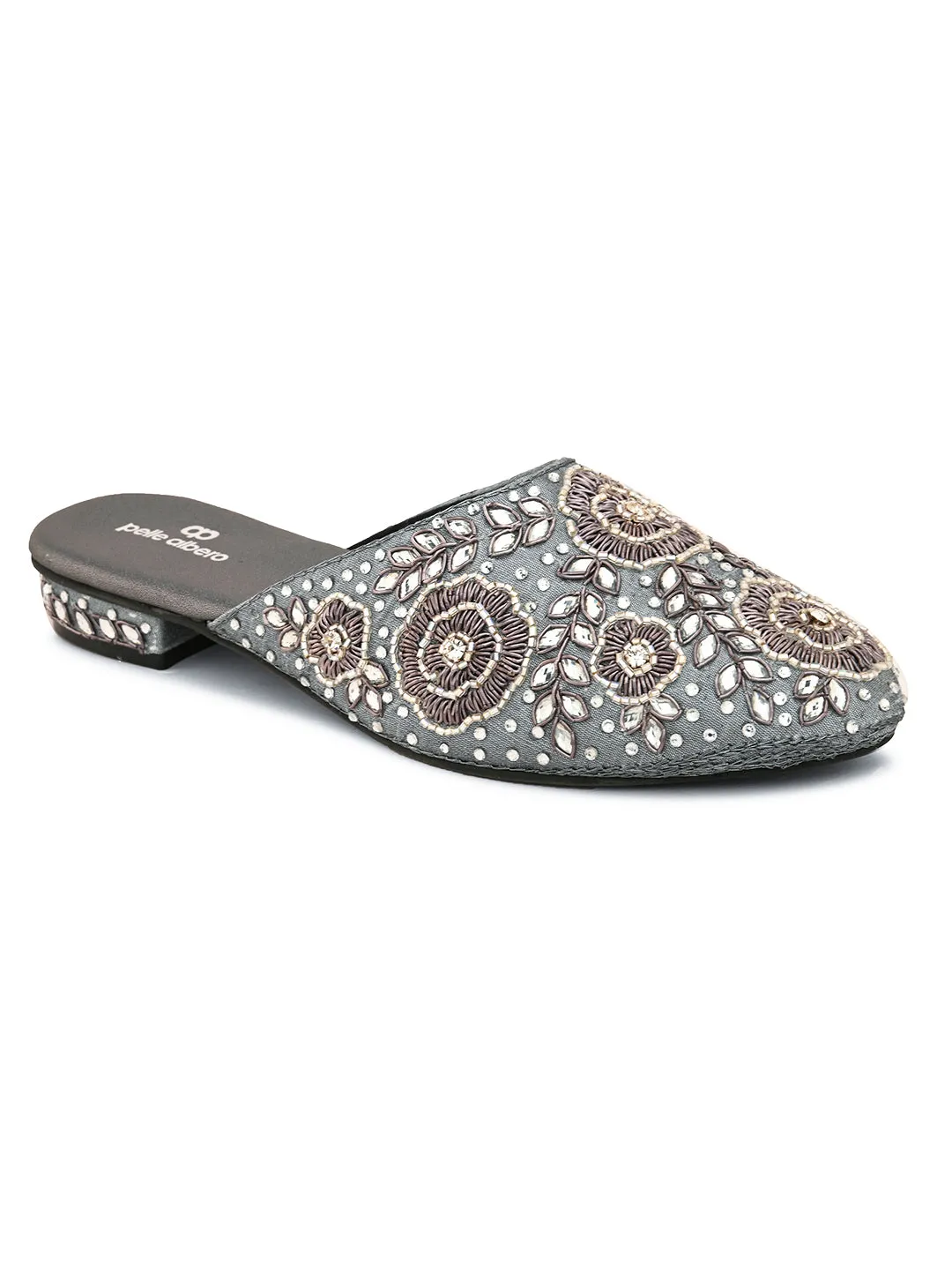 Pelle Albero Women's Grey Synthetic Leather Slip On Casual Sandal