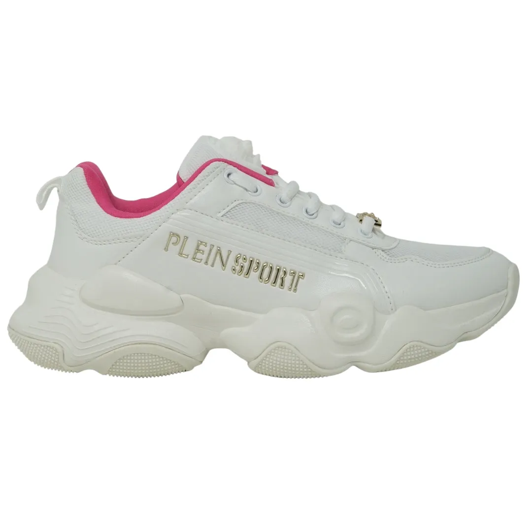 Plein Sport Gold Branded Logo White Sneakers