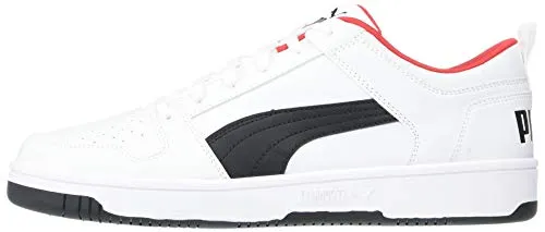 PUMA unisex adult Rebound Layup Lo Sneaker, Puma White-puma Black-high Risk Red, 11 US