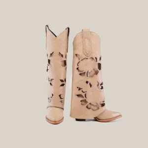 Roma Flowers Tall Shaft Cream - J Toe