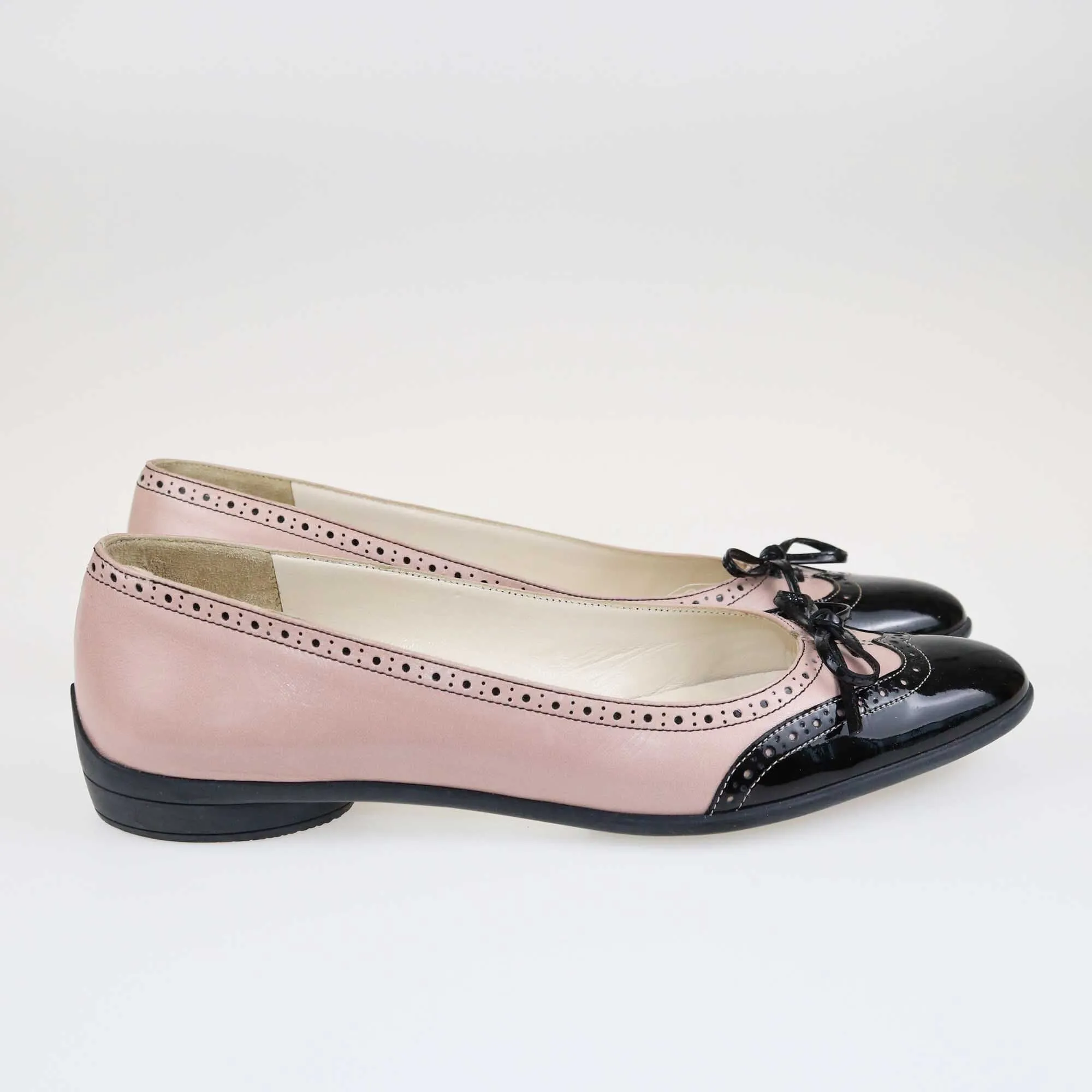 Salvatore Ferragamo Pink/Black Bow Ballet Flats