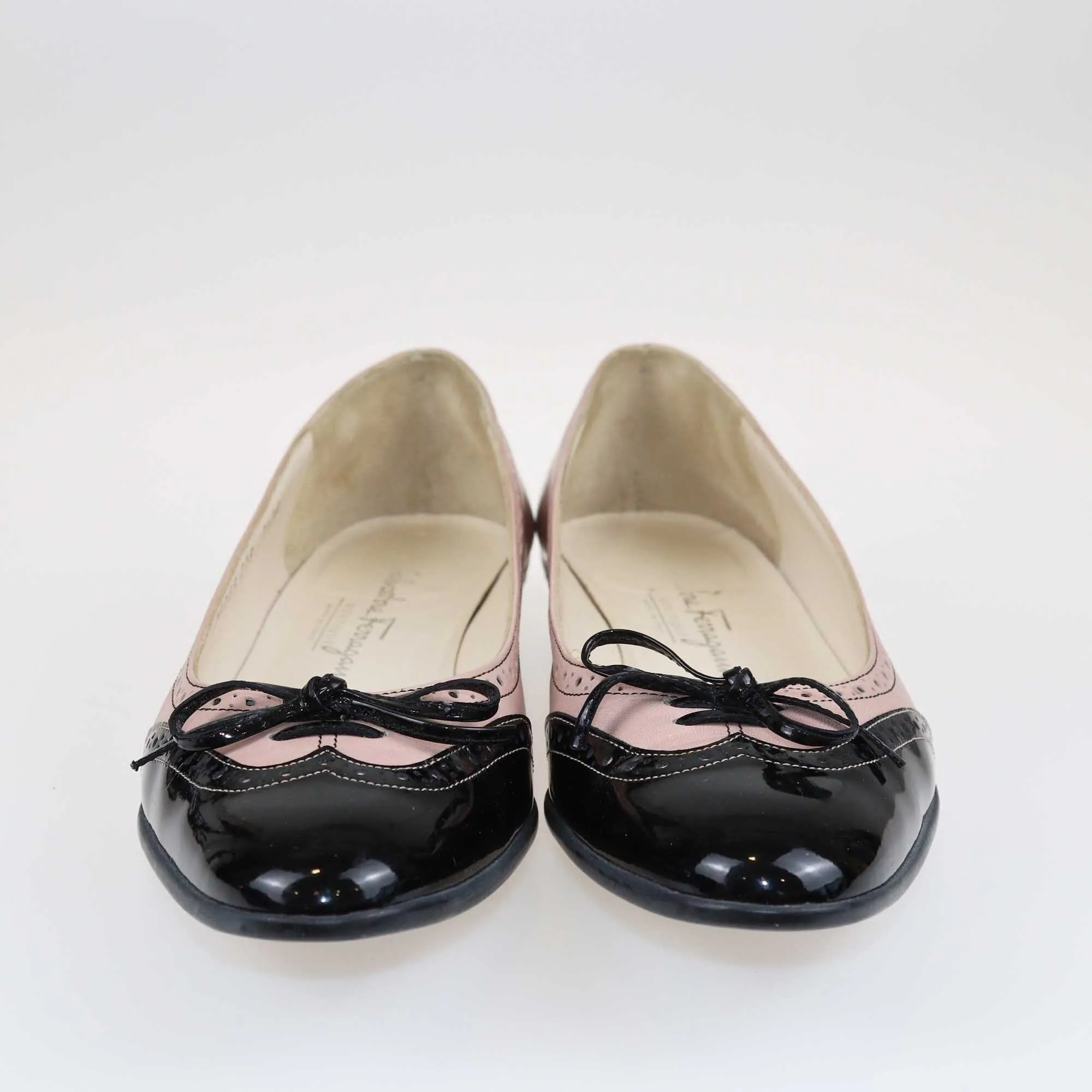 Salvatore Ferragamo Pink/Black Bow Ballet Flats