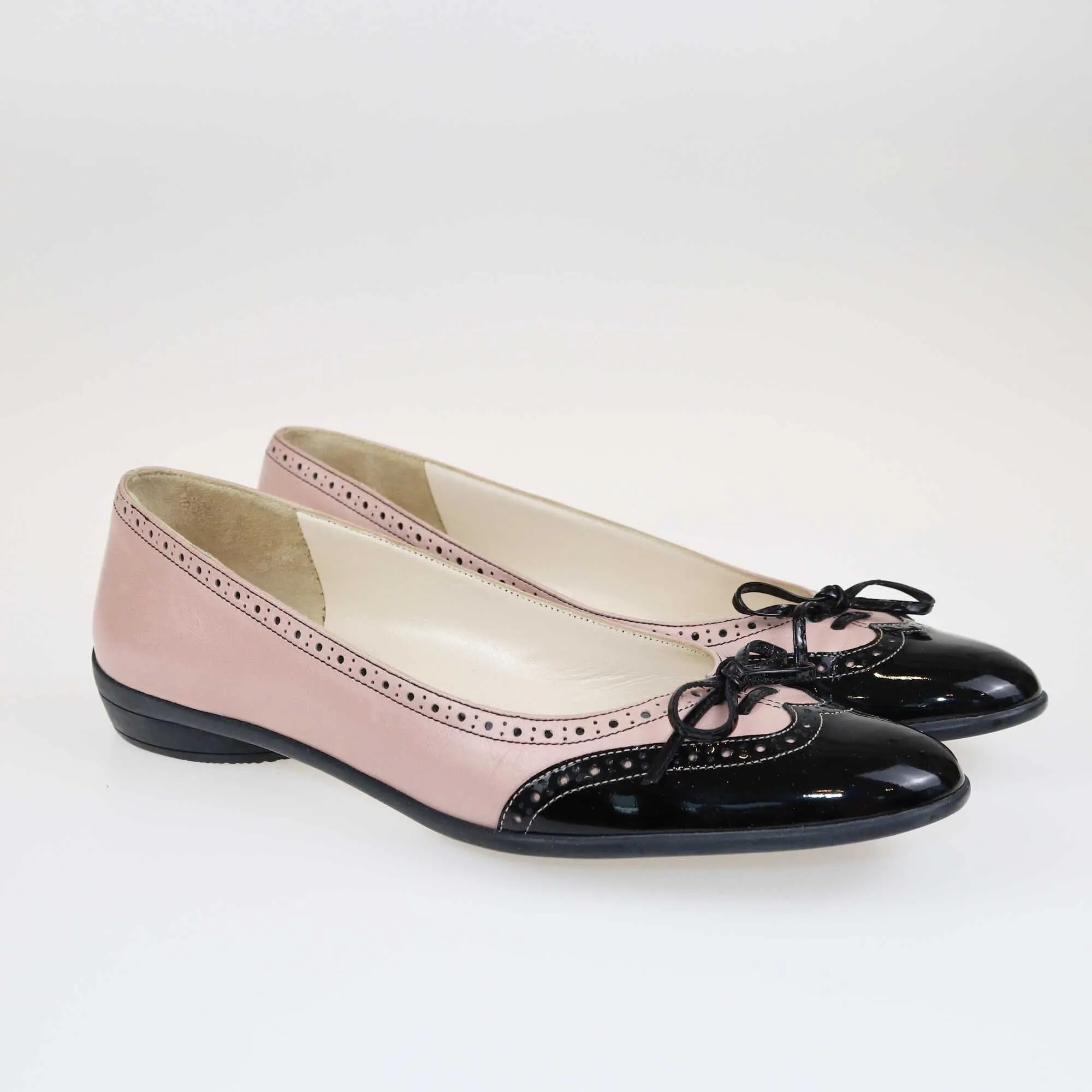 Salvatore Ferragamo Pink/Black Bow Ballet Flats