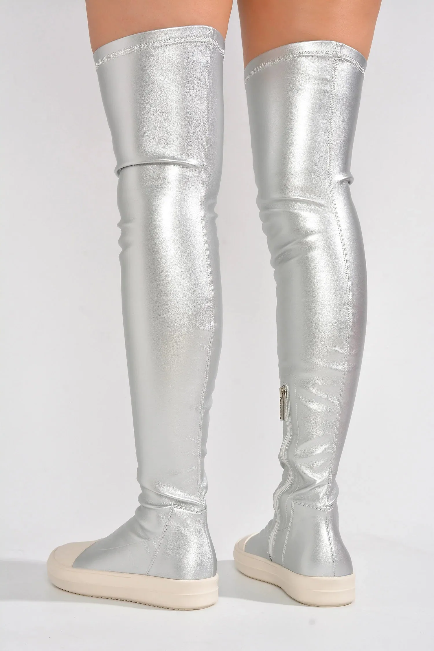 Silver Womens Thigh High Over Knee Sneaker Boots