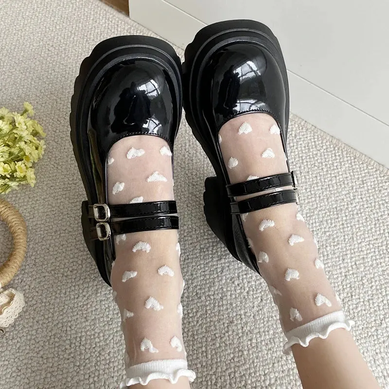 Sohiwoo Thick Heels Chunky Platform Mary Jane Shoes Women Autumn Ankle Strap Lolita Shoes Woman Patent Leather High Heels Pumps