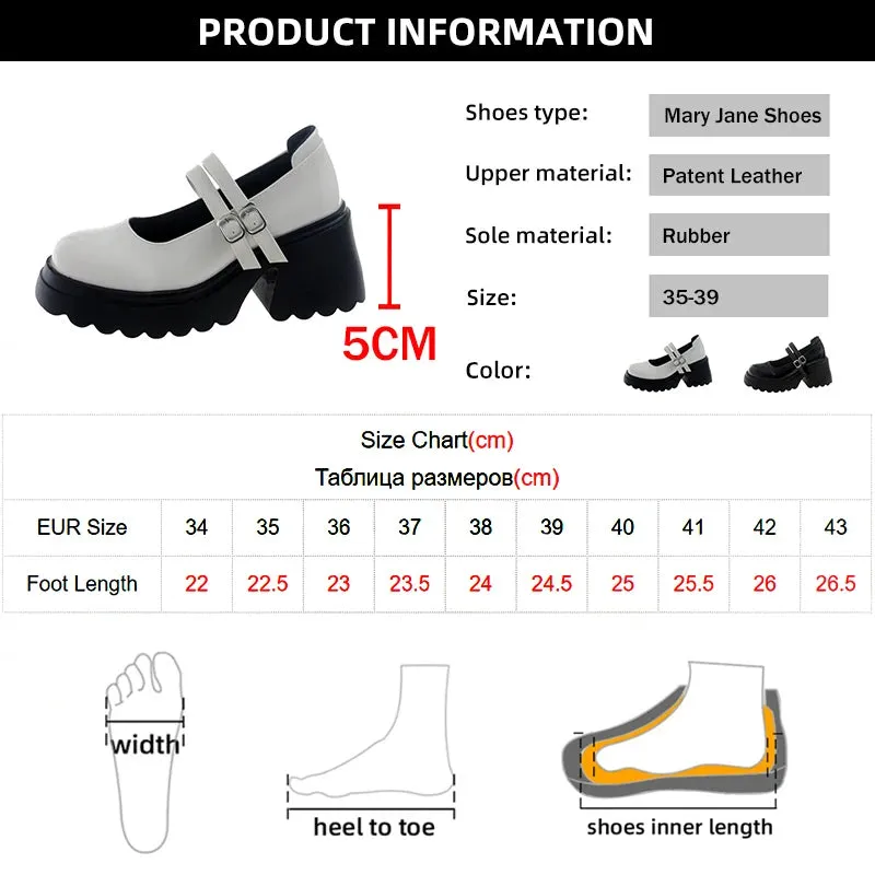 Sohiwoo Thick Heels Chunky Platform Mary Jane Shoes Women Autumn Ankle Strap Lolita Shoes Woman Patent Leather High Heels Pumps