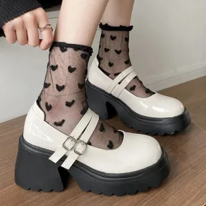 Sohiwoo Thick Heels Chunky Platform Mary Jane Shoes Women Autumn Ankle Strap Lolita Shoes Woman Patent Leather High Heels Pumps