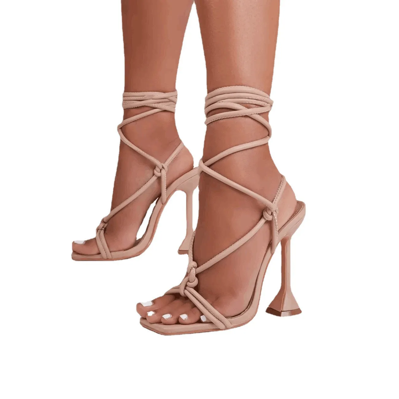 Stiletto Wineglass Cross Strap Square Head Sandals