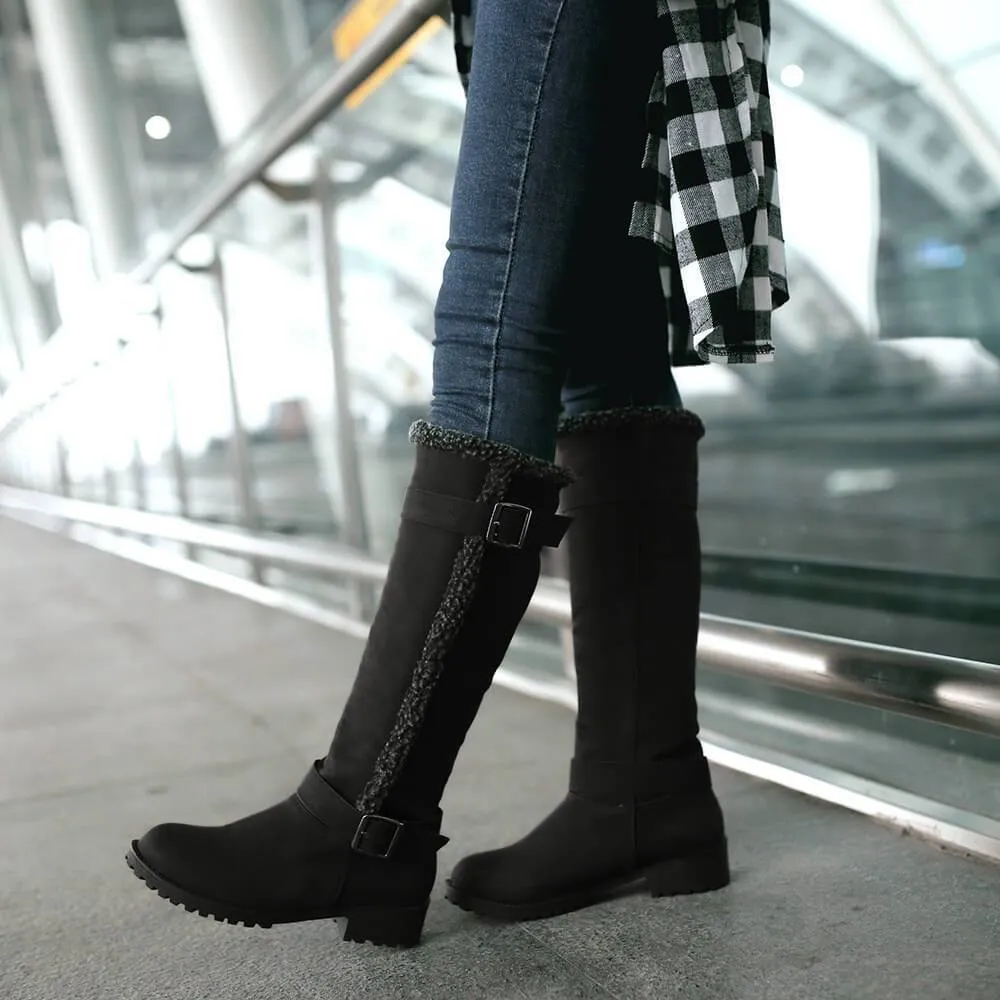 Suede Chunky Low Heel Knee High Boots