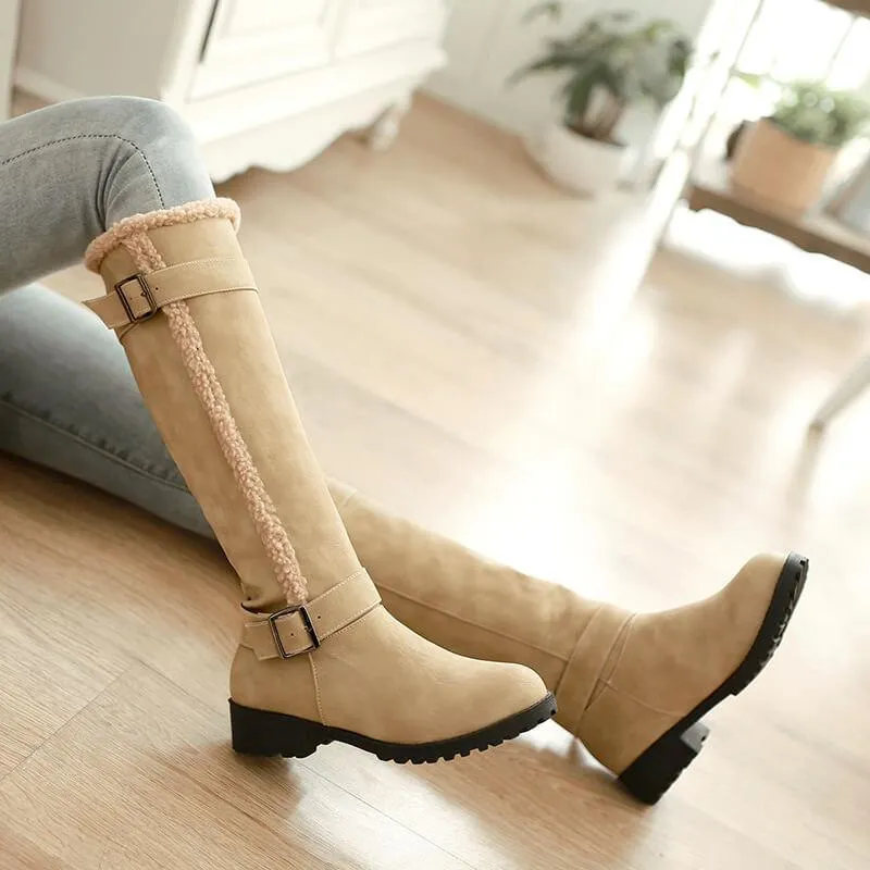 Suede Chunky Low Heel Knee High Boots