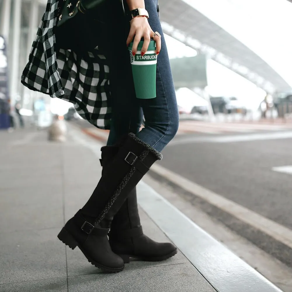 Suede Chunky Low Heel Knee High Boots