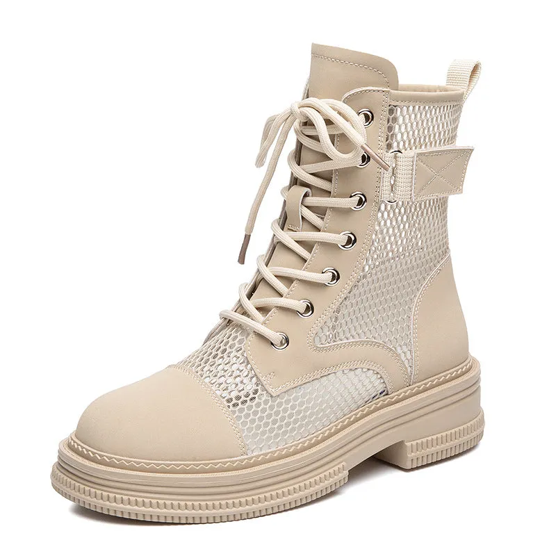 Summer Mesh Breathable Zipper Women's Boots - Grey