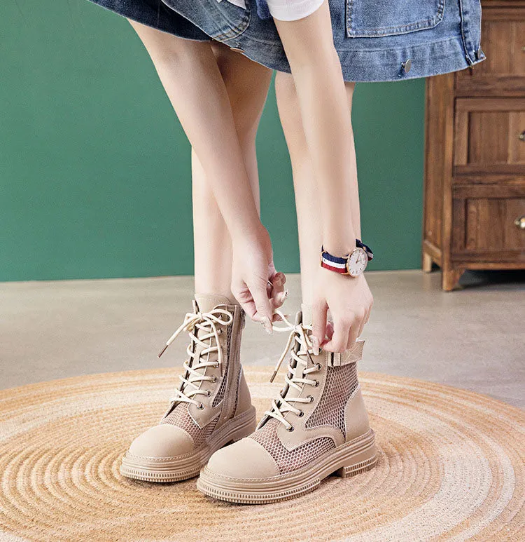 Summer Mesh Breathable Zipper Women's Boots - Grey