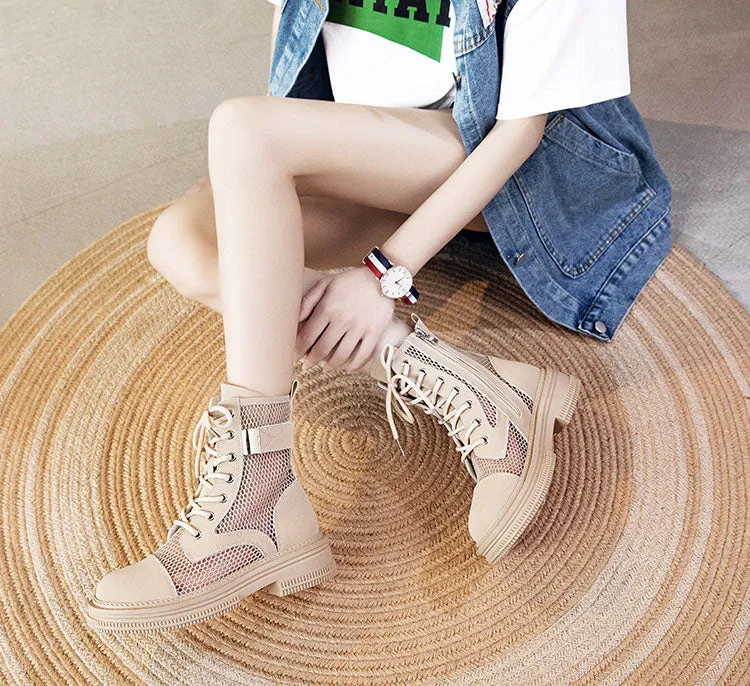 Summer Mesh Breathable Zipper Women's Boots - Grey