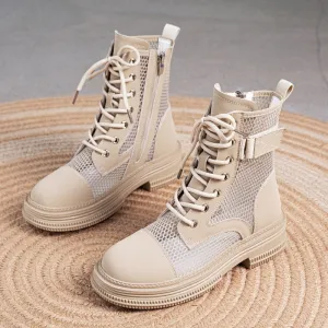 Summer Mesh Breathable Zipper Women's Boots - Grey