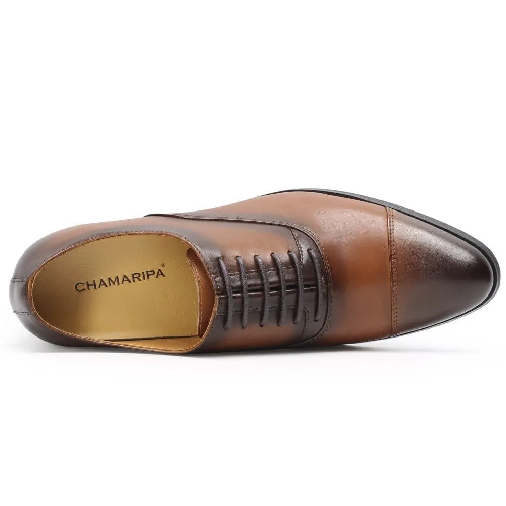 This item only ships to the United States - 7 CM / 2.76 Inches CMR CHAMARIPA Elegant Oxfords Elevator Dress Shoes Cow Leather Wedding Shoes
