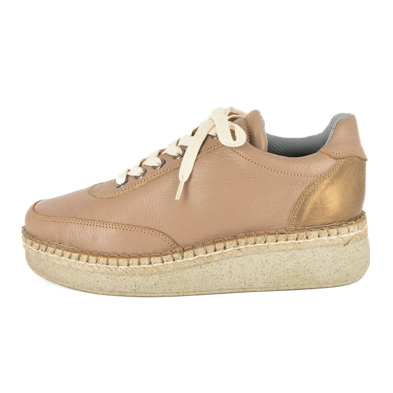Vuyani : Ladies Leather Platform Espadrille Sneaker in Timber Cayak & Beige Spirit