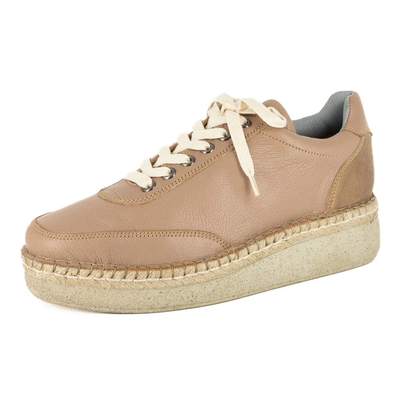 Vuyani : Ladies Leather Platform Espadrille Sneaker in Timber Cayak & Beige Spirit