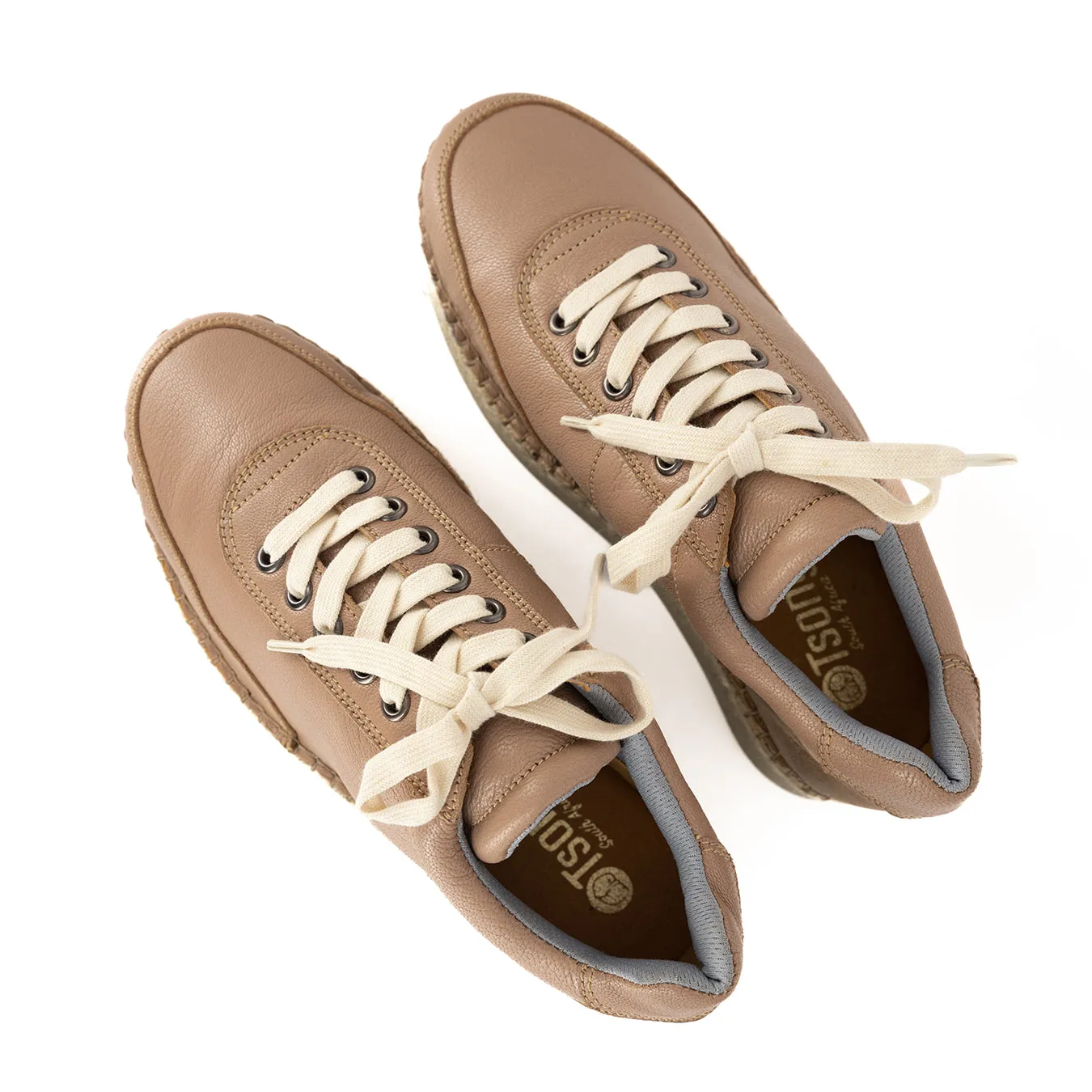 Vuyani : Ladies Leather Platform Espadrille Sneaker in Timber Cayak & Beige Spirit