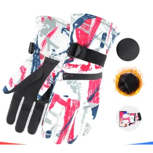 Winter Ski Mittens for Men with Touchscreen Compatibility, Thickened Padding, Waterproof and Coldproof, Buckle Closure, and Polyester Fabric for Cycling, Riding, and Various Activities