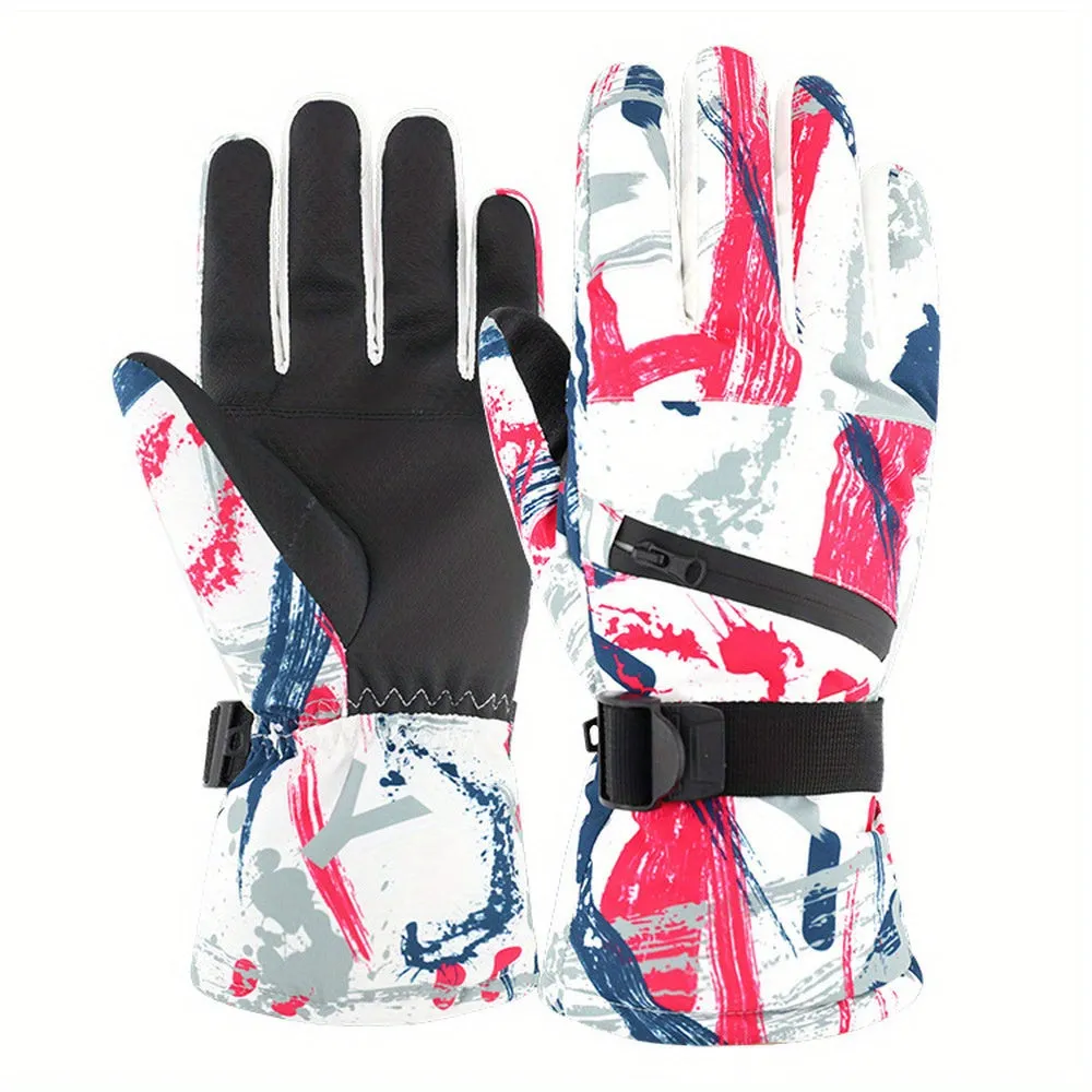 Winter Ski Mittens for Men with Touchscreen Compatibility, Thickened Padding, Waterproof and Coldproof, Buckle Closure, and Polyester Fabric for Cycling, Riding, and Various Activities