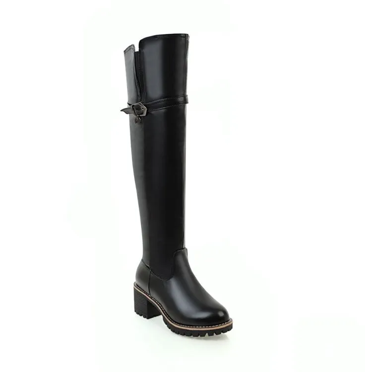 Womens' Buckle Belt High Heels Knee High Boots