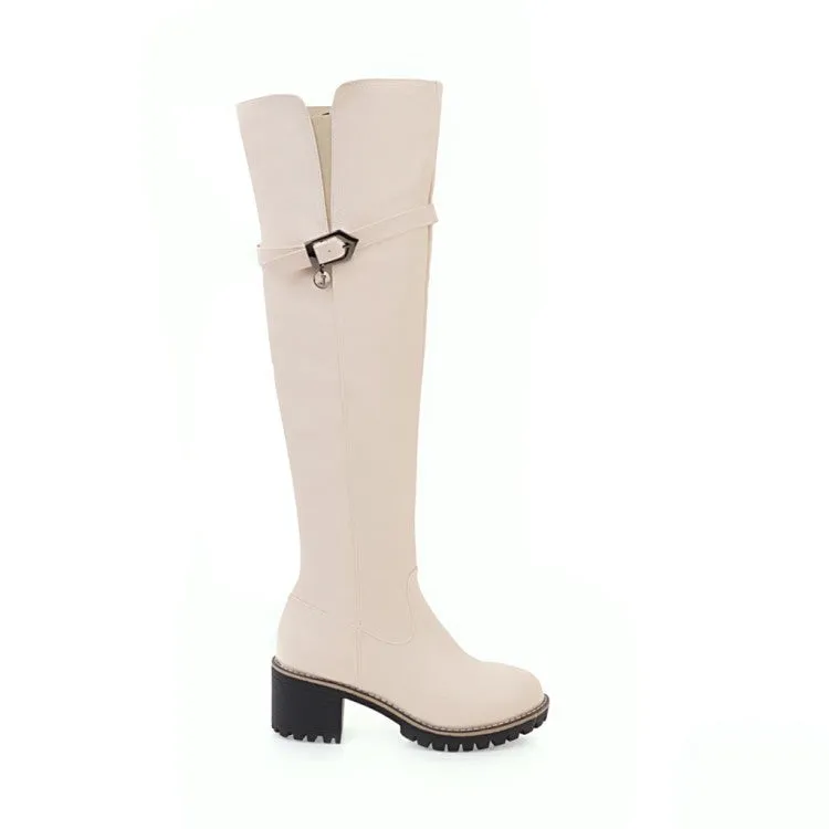 Womens' Buckle Belt High Heels Knee High Boots