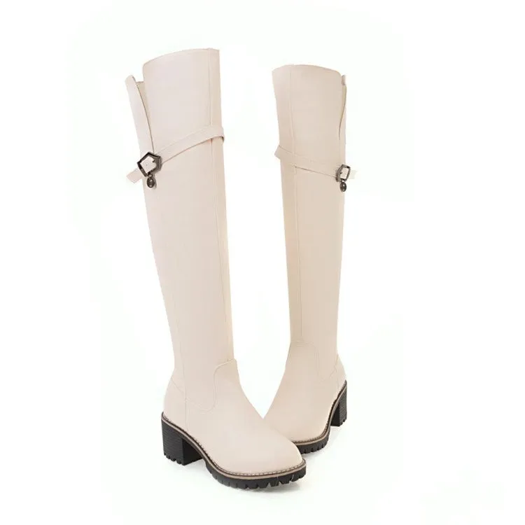 Womens' Buckle Belt High Heels Knee High Boots