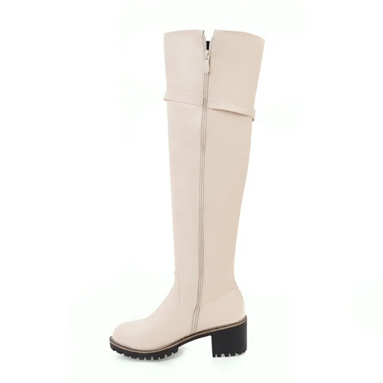 Womens' Buckle Belt High Heels Knee High Boots