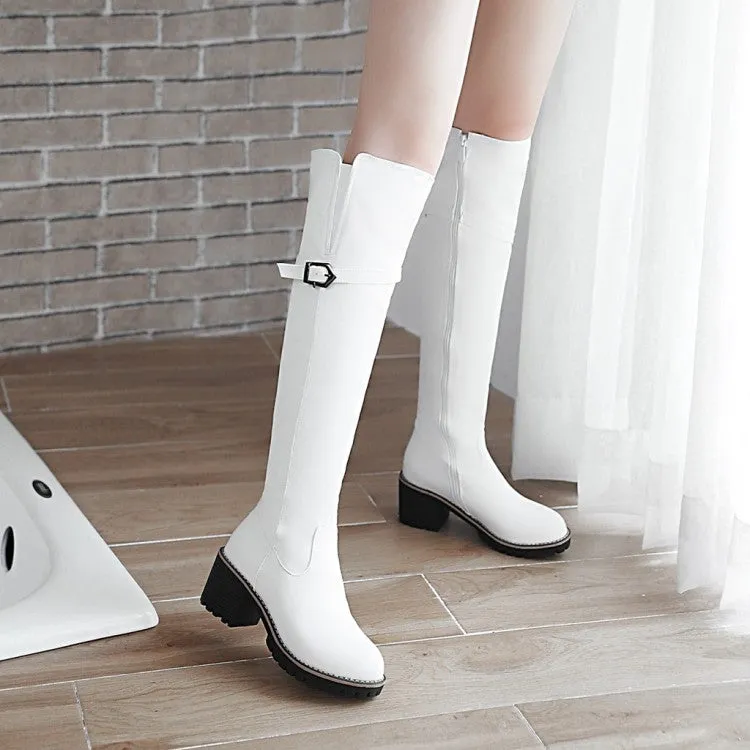 Womens' Buckle Belt High Heels Knee High Boots