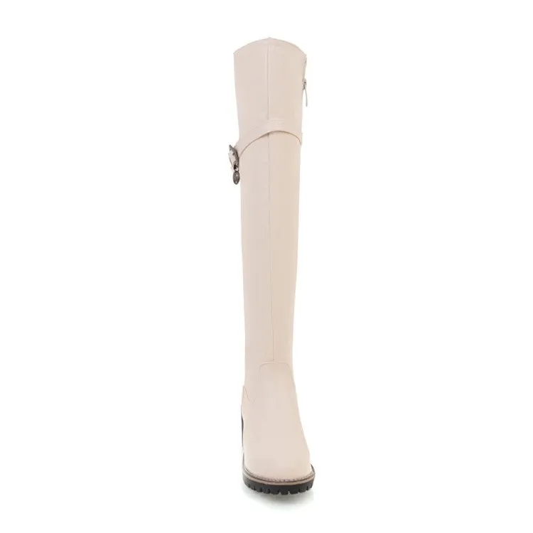 Womens' Buckle Belt High Heels Knee High Boots