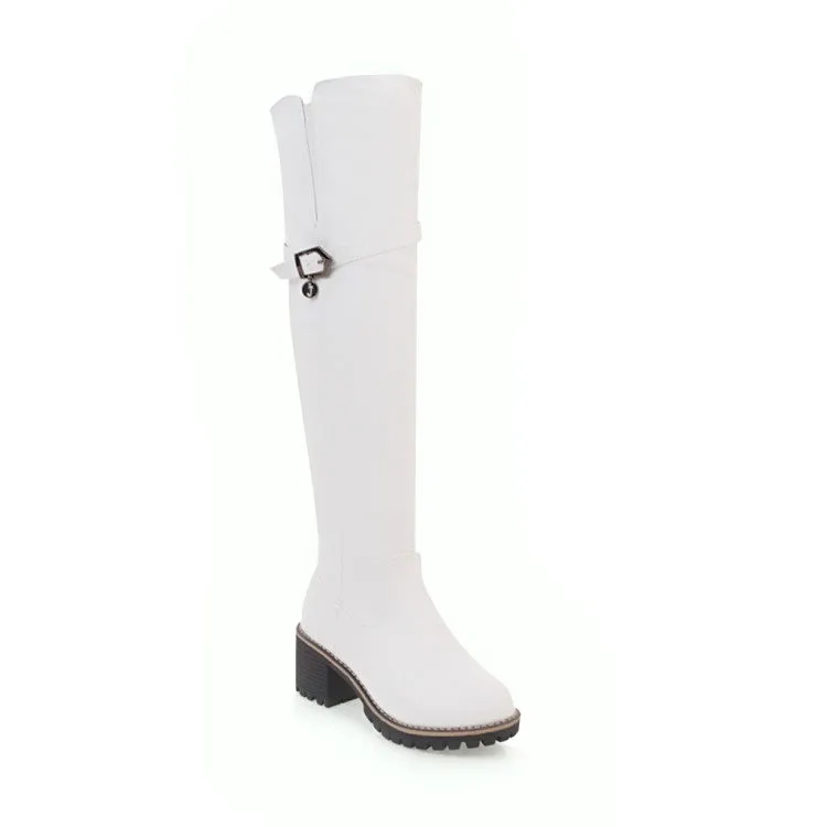 Womens' Buckle Belt High Heels Knee High Boots