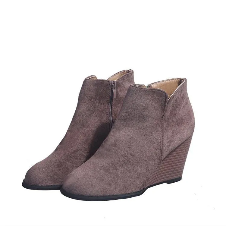 Women's side cut slip on wedge heel booties
