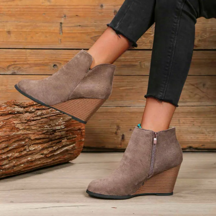 Women's side cut slip on wedge heel booties