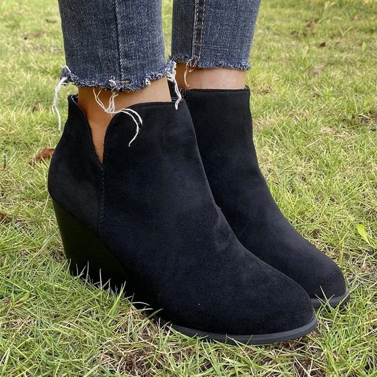 Women's side cut slip on wedge heel booties