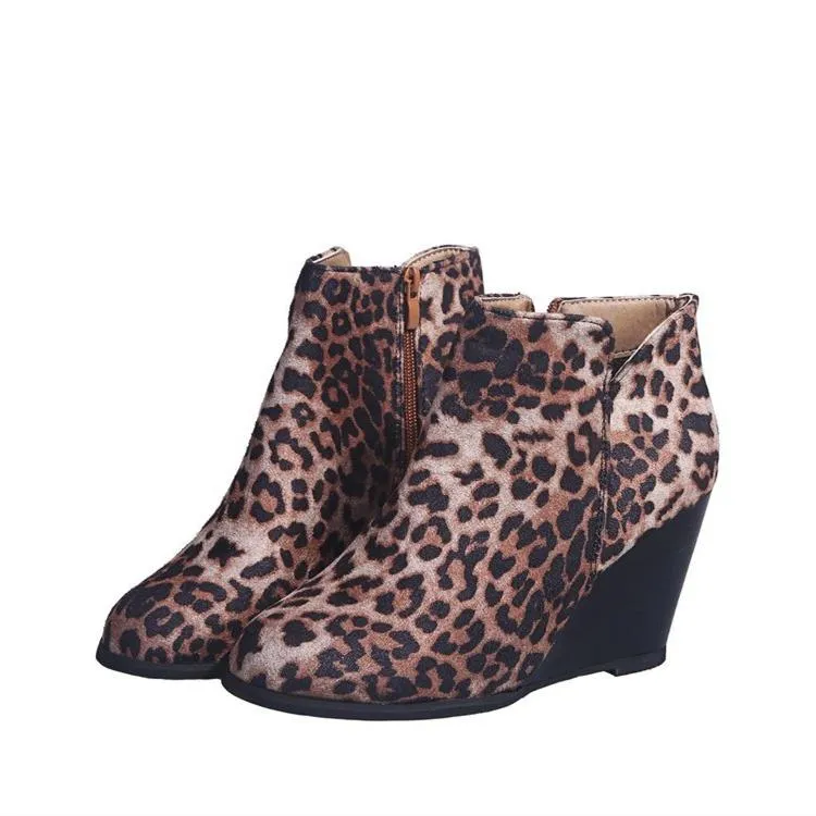 Women's side cut slip on wedge heel booties