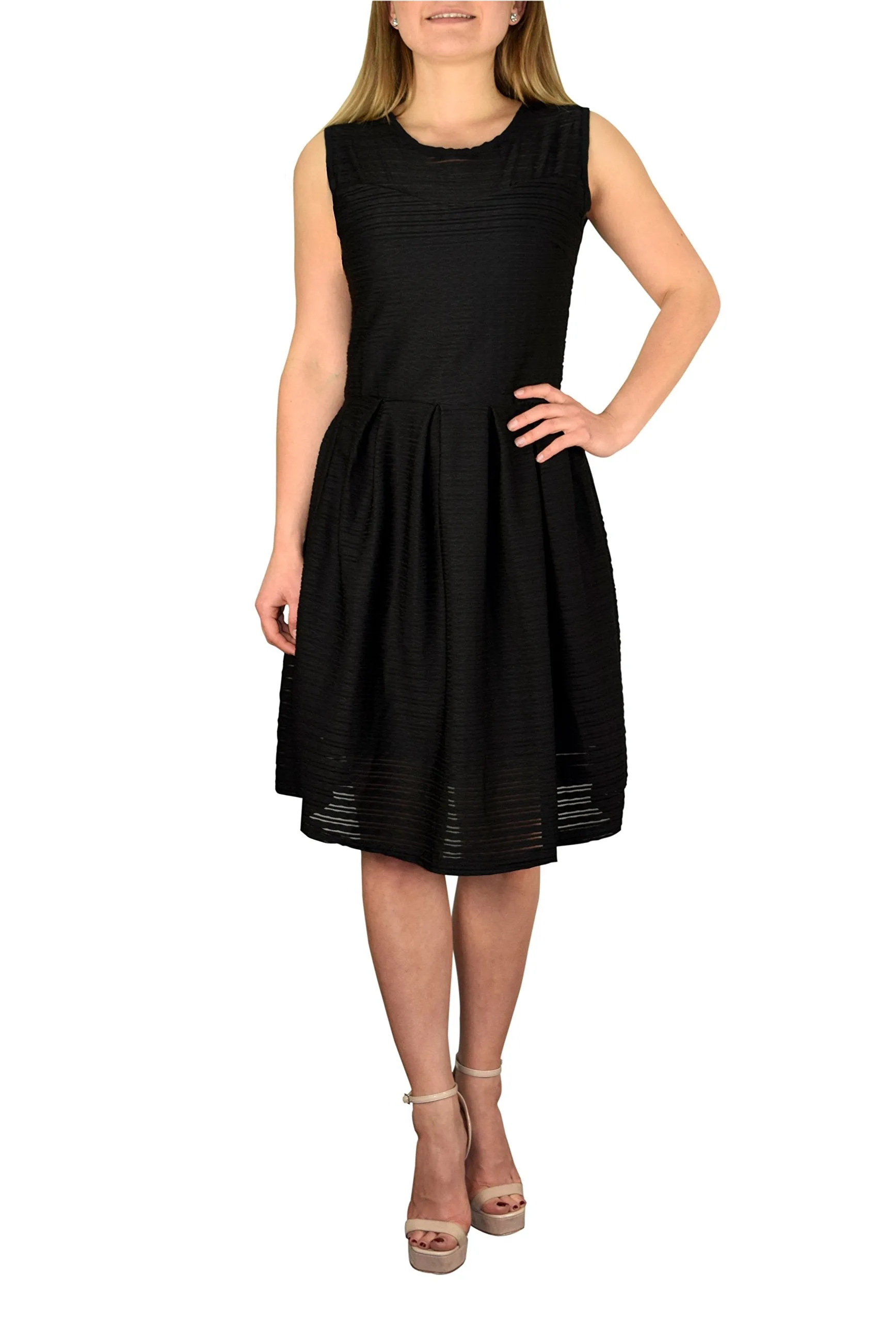 Womens Solid Color Chic Sleeveless Ribbed Skater Dress